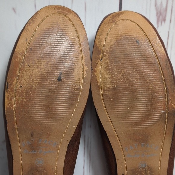 Fat Face British Brown Leather Loafers Women's 8.5 Cream Bow Stitching‎ Heritage - Picture 12 of 16